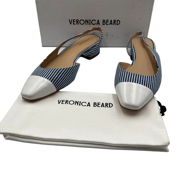 Veronica Beard Shoes - Veronica Beard Cecile Striped Slingback Block Heel Ballerina Pumps Blue Sz 10M